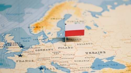 Map of Europe with a small Polish flag marking Poland