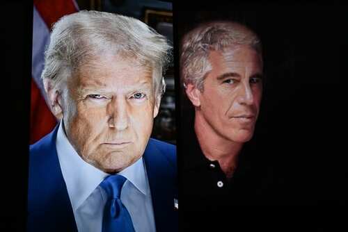 Side-by-side portraits of two men, one in a suit and the other in a black shirt