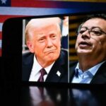 Petro’s SHOCKING Threat: Armed Resistance Against Trump Side-by-side images of two political figures with a flag background