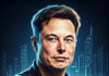 Man in leather jacket futuristic cityscape background
