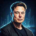 Musk Battles Biased Judge in Shocking Courtroom Drama Man in leather jacket futuristic cityscape background
