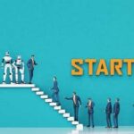 AI Startup’s Revenue EXPLOSION: $200M in Four Months Business professionals and robots on stairs with 'STARTUP' text