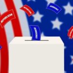 BRUTAL Poll Sinks Democrats’ Entire Midterm Plan A ballot box with voting slips labeled 'Republican' and 'Democrat' against a backdrop of the American flag