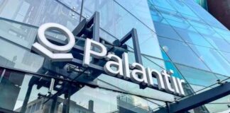Exterior view of the Palantir office building with a glass facade