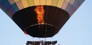 Passengers in a hot air balloon enjoying a scenic flight