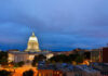 Wisconsin State Capitol building illuminated at night