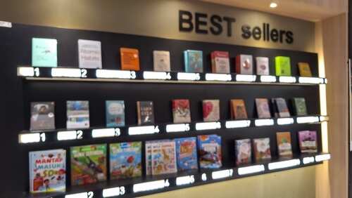 Display of bestselling books on a shelf