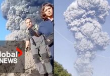 The moment Indonesia’s Mount Dukono erupts, sending hikers running down its slopes