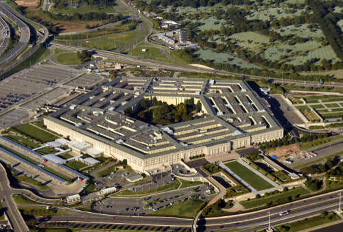Us,Pentagon,In,Washington,Dc,Building,Looking,Down,Aerial,View Aerial view of the Pentagon building surrounded by roads and greenery
