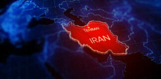 Digital map highlighting Iran with Tehran marked
