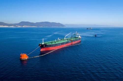 Aerial view of an oil tanker in the ocean