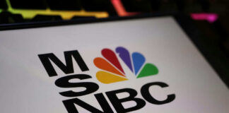 MSNBC logo with colorful peacock emblem.