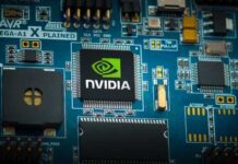 Close-up of a circuit board featuring an NVIDIA chip