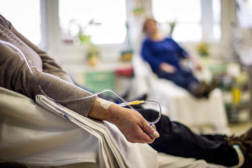 Cancer,Patients,Receiving,Chemotherapy,Treatment,In,A,Hospital. Patient receiving IV therapy in a hospital room